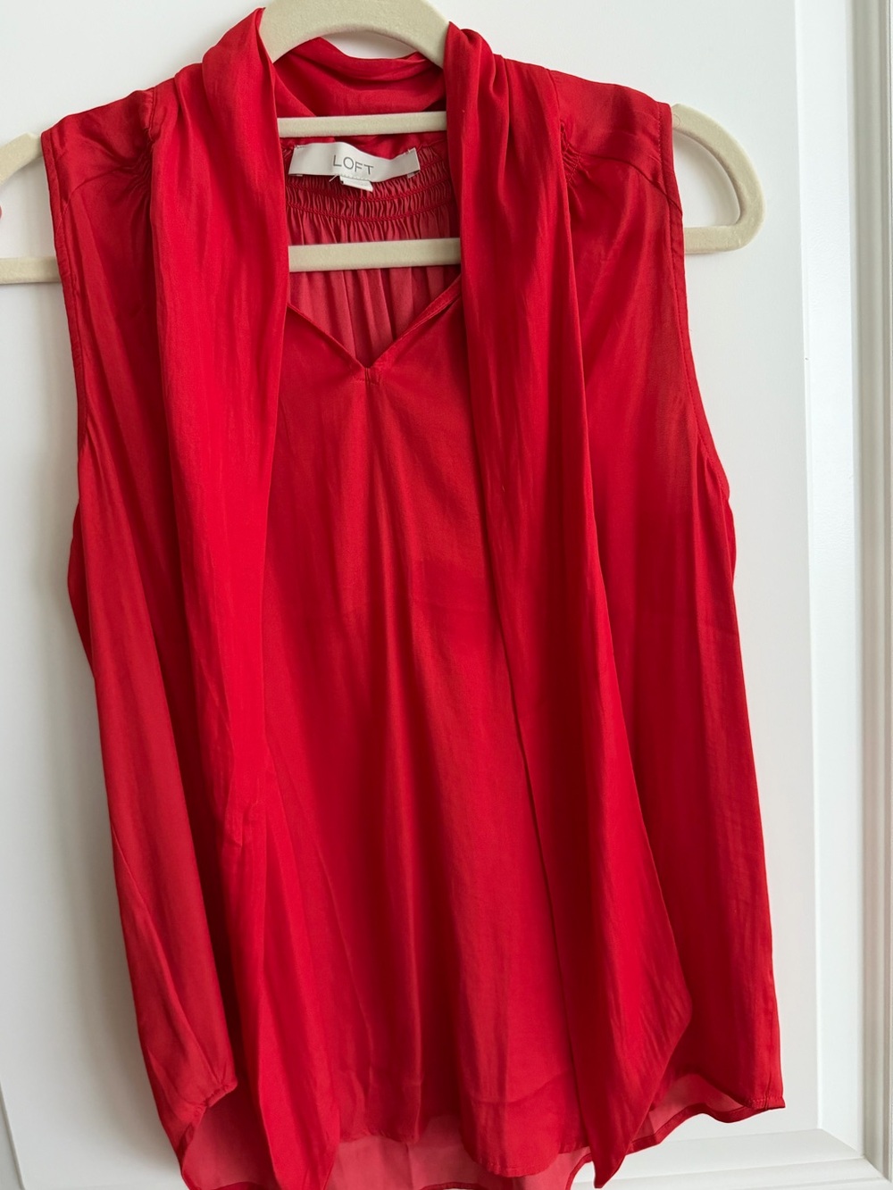 NEW LOFT Red Sleeveless V-Neck Draped Blouse